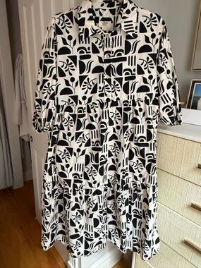 Maeve by Anthropologie Bettina Tiered Dress, Black & White, Sz. Small Petite